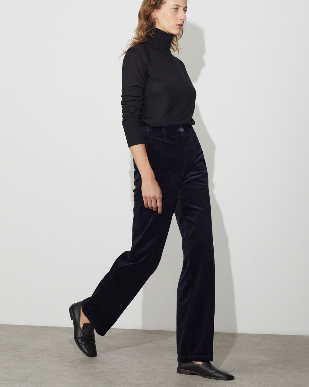 Pantalon droit en velours côtelé - U690 NAVY - 1