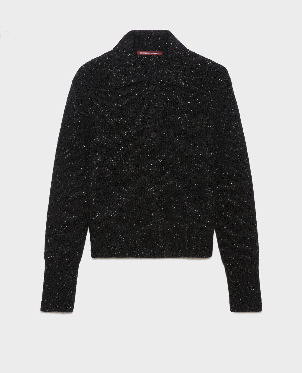 Pull col polo en alpaga mélangé - A092 BLACK KNIT - 2
