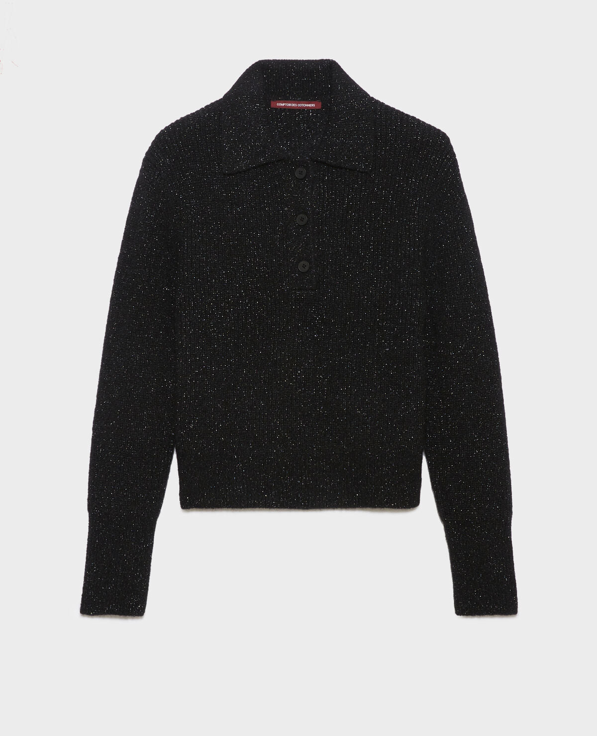 Pull col polo en alpaga mélangé - A092 BLACK KNIT - 2