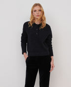 Pull col polo en alpaga mélangé - A092 BLACK KNIT - 1