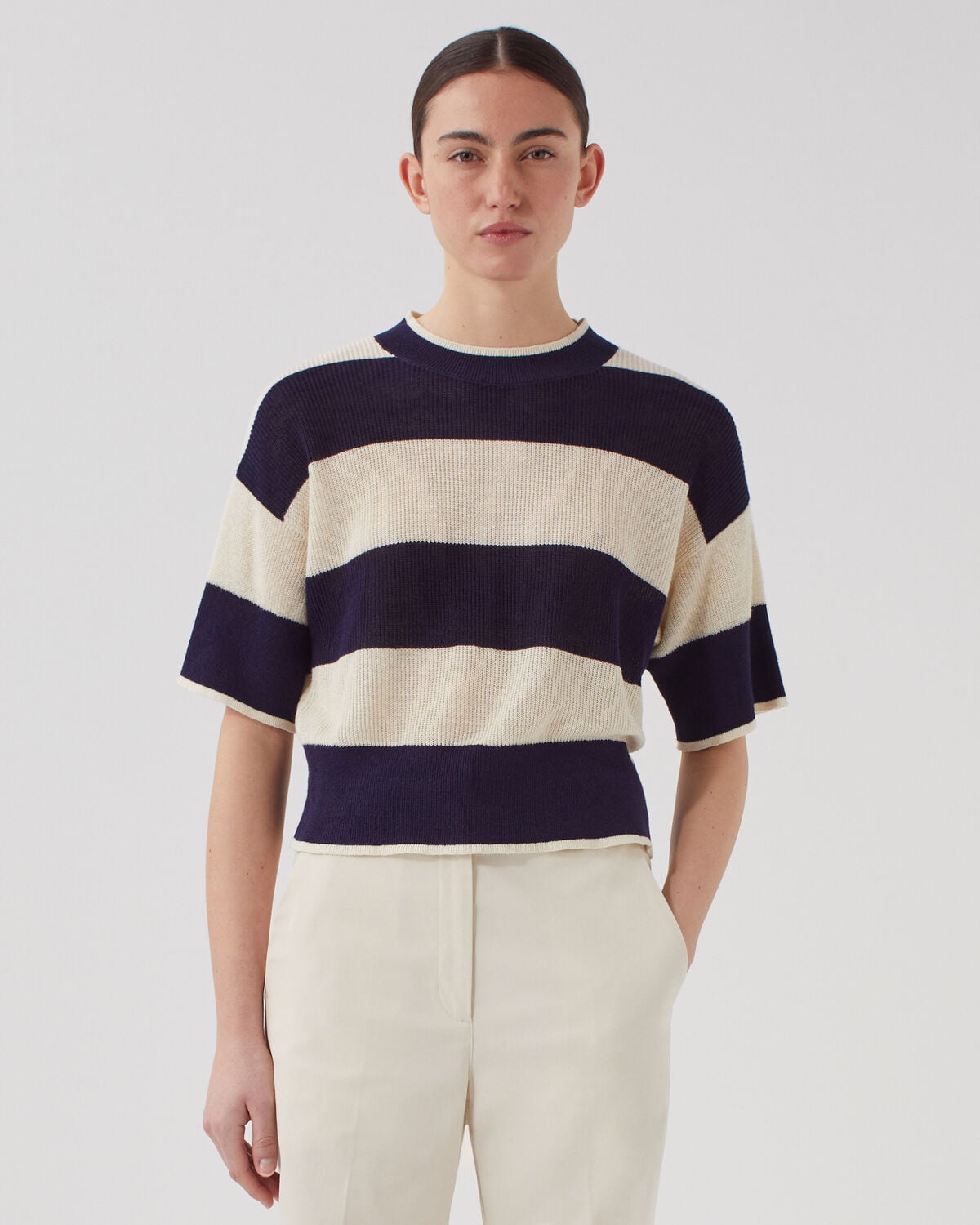 Pull cropped à manches courtes en lin - H692 LARGE BARITONE - 1