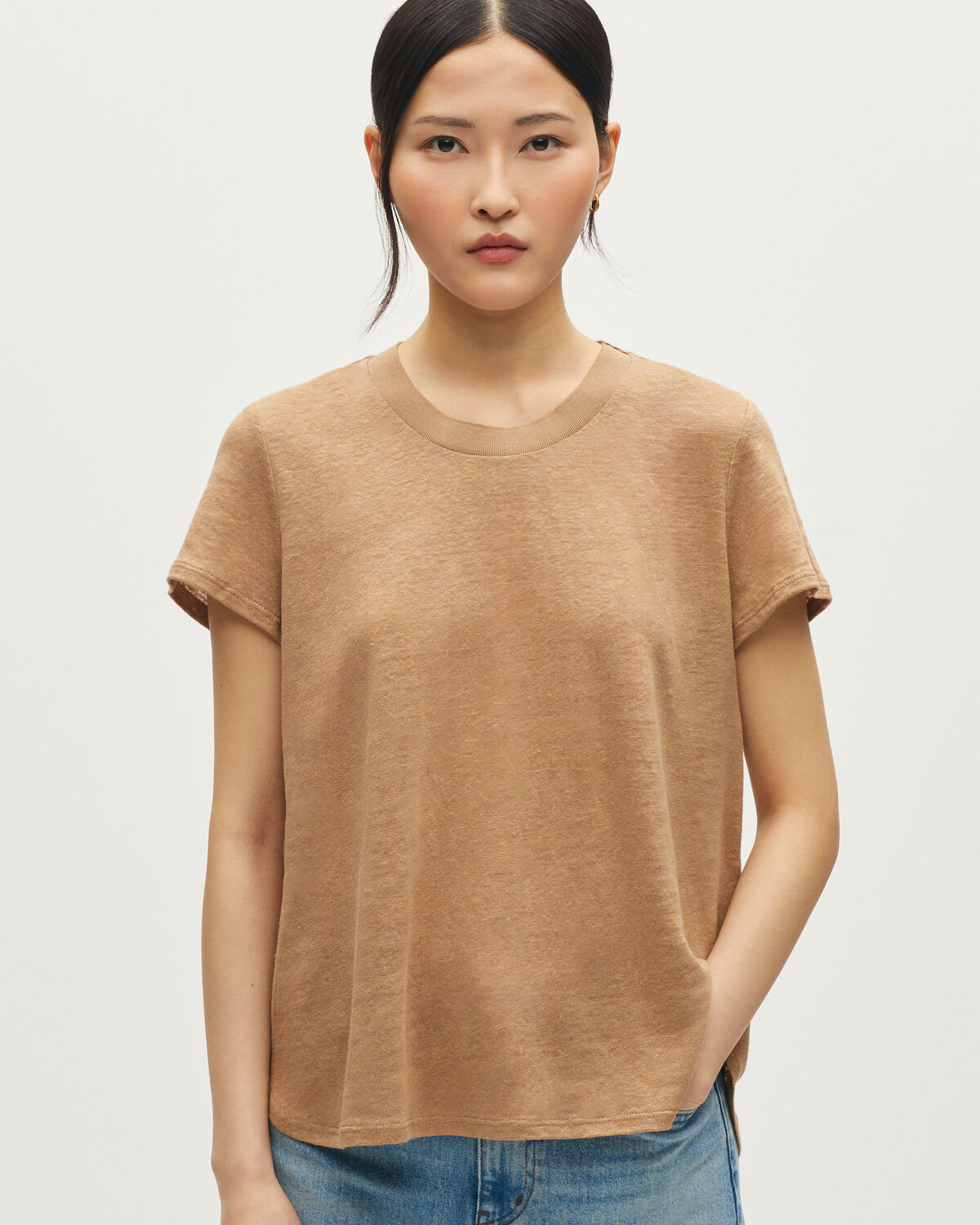 T-shirt col rond en lin AMANDINE - H330 TIGER'S EYE - 1