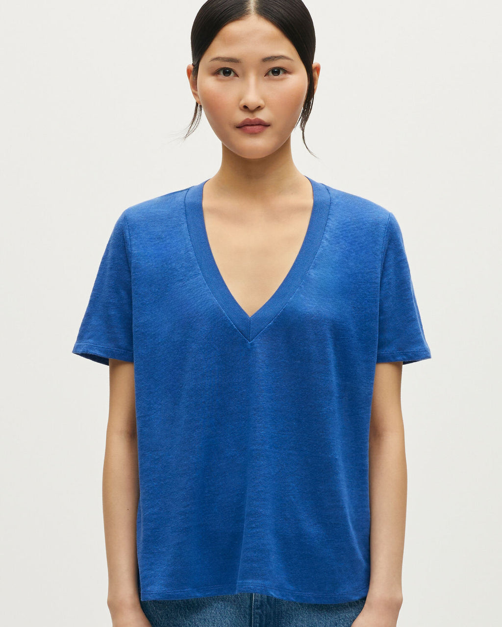 T-shirt col V en lin SARAH - H660 SODALITE BLUE - 1