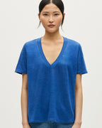 T-shirt col V en lin SARAH - H660 SODALITE BLUE - 1