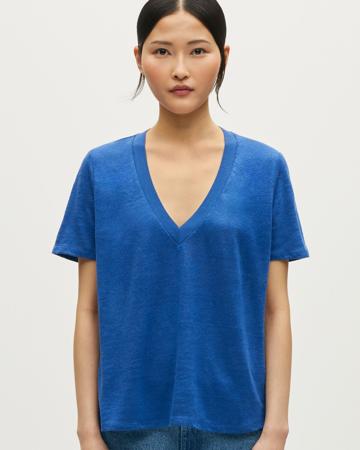 T-shirt col V en lin SARAH - H660 SODALITE BLUE - 1