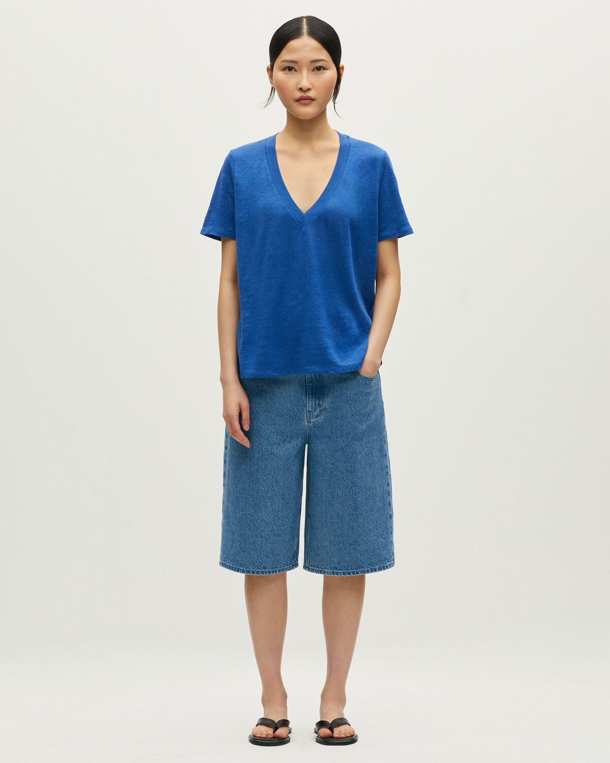 T-shirt col V en lin SARAH - H660 SODALITE BLUE - 2