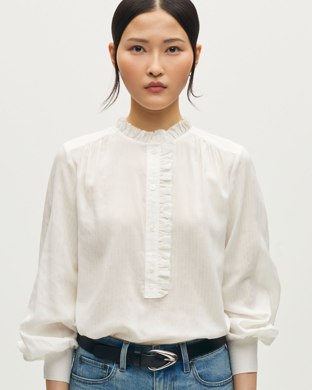 Blouse détails de volants - H013 GARDENIA - 1