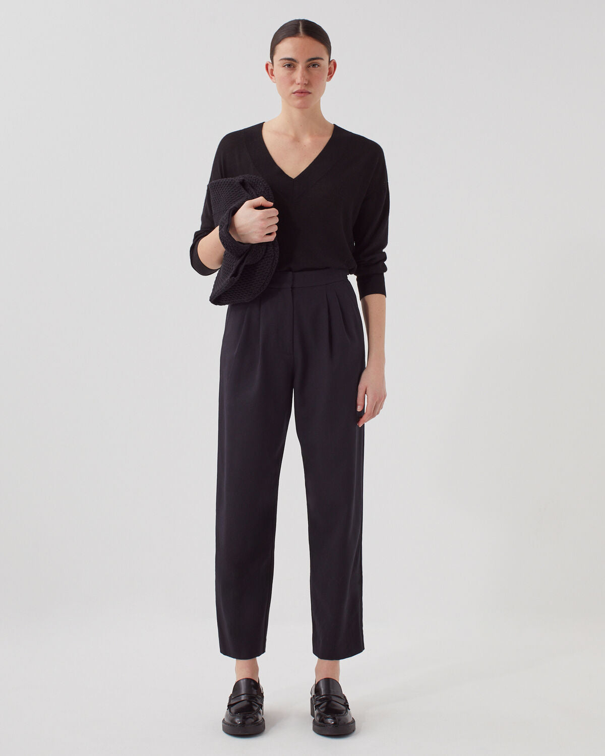 Pantalon à plis en laine CAMILLE - H091 BLACK BEAUTY - 1