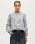 Blouse à col volanté - I072 CHECK CREME GRAY - 1