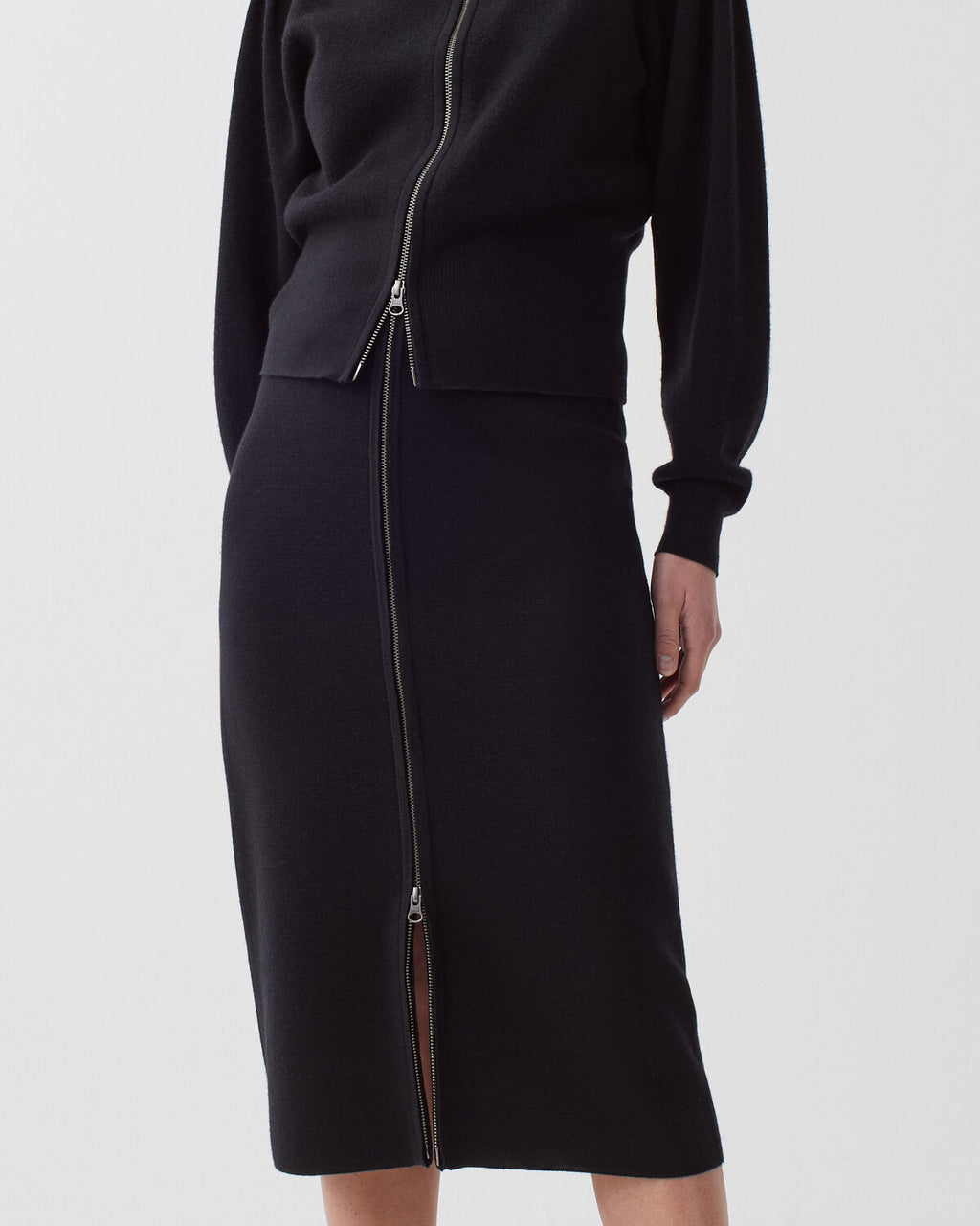 Jupe midi zippée en laine mérinos - H091 BLACK BEAUTY - 2