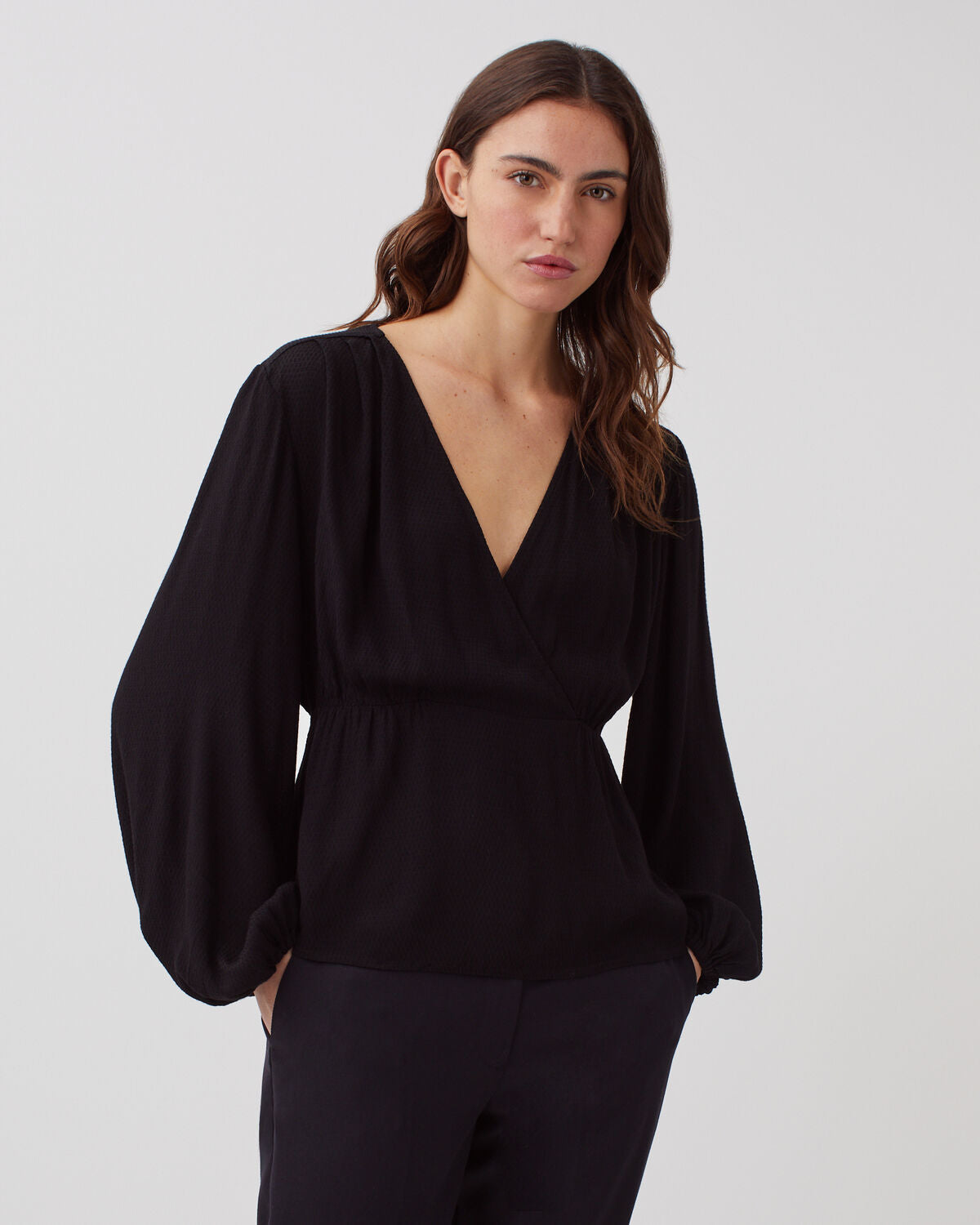 Blouse cache-cœur fluide - H091 BLACK BEAUTY - 1