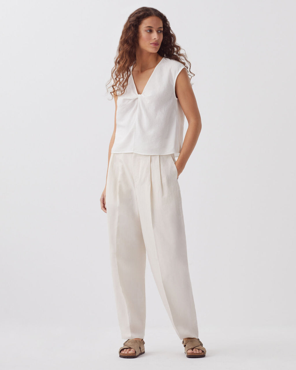 Top fluide sans manches torsadé - H003 WHITE - 2