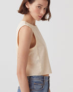 Top sans manches brodé en coton - H013 GARDENIA - 1