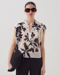 Blouse fluide sans manches en voile de coton - J304 BLURRY FL ECRU - 1