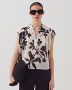 Blouse fluide sans manches en voile de coton - J304 BLURRY FL ECRU - 1