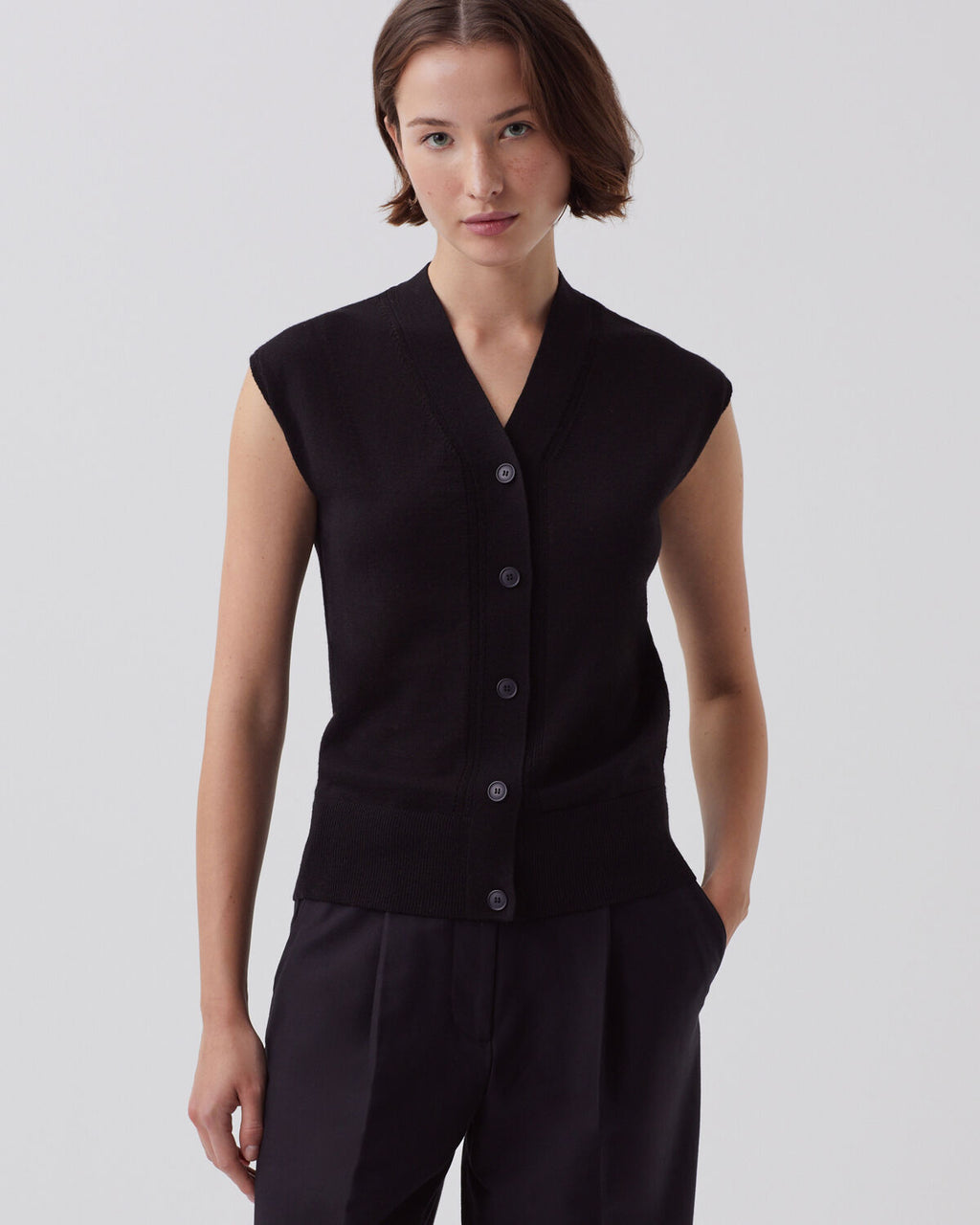 Gilet sans manches en laine et soie - H091 BLACK BEAUTY - 1