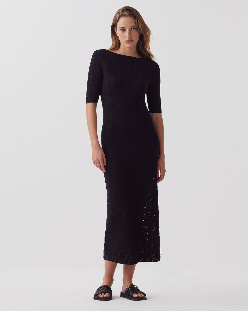 Robe longue crochet texturé en coton - H091 BLACK BEAUTY - 1