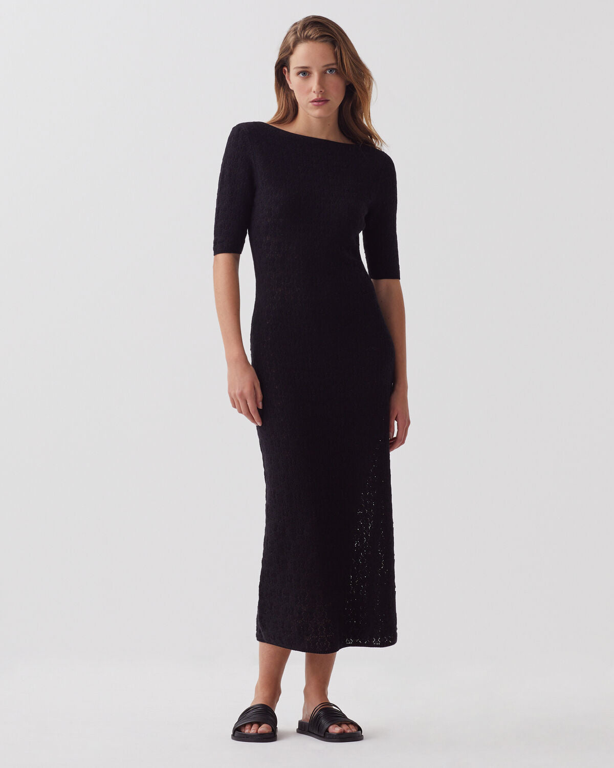 Robe longue crochet texturé en coton - H091 BLACK BEAUTY - 1