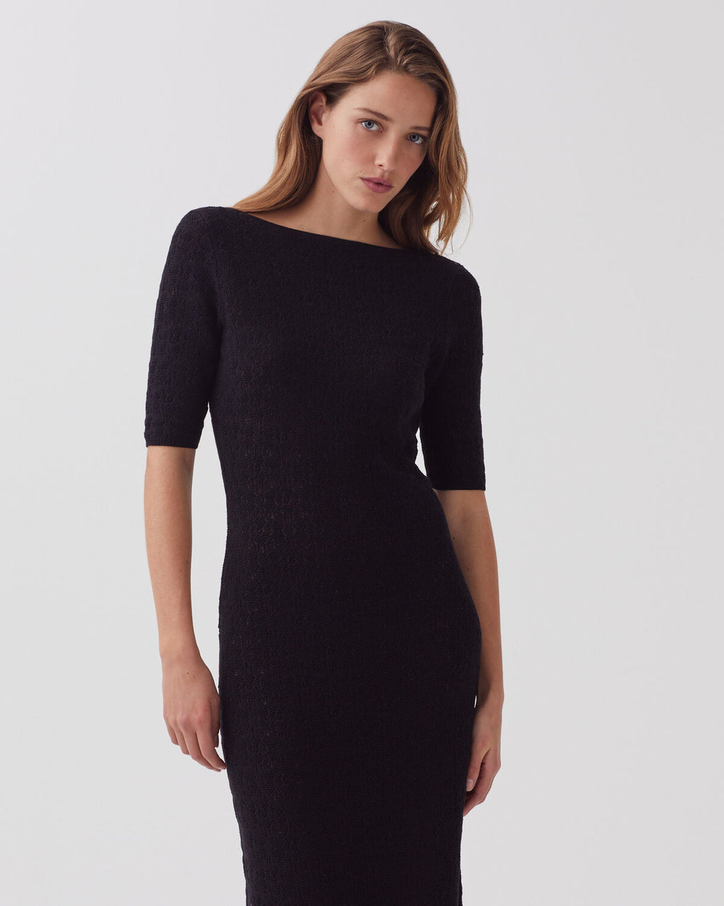 Robe longue crochet texturé en coton - H091 BLACK BEAUTY - 2