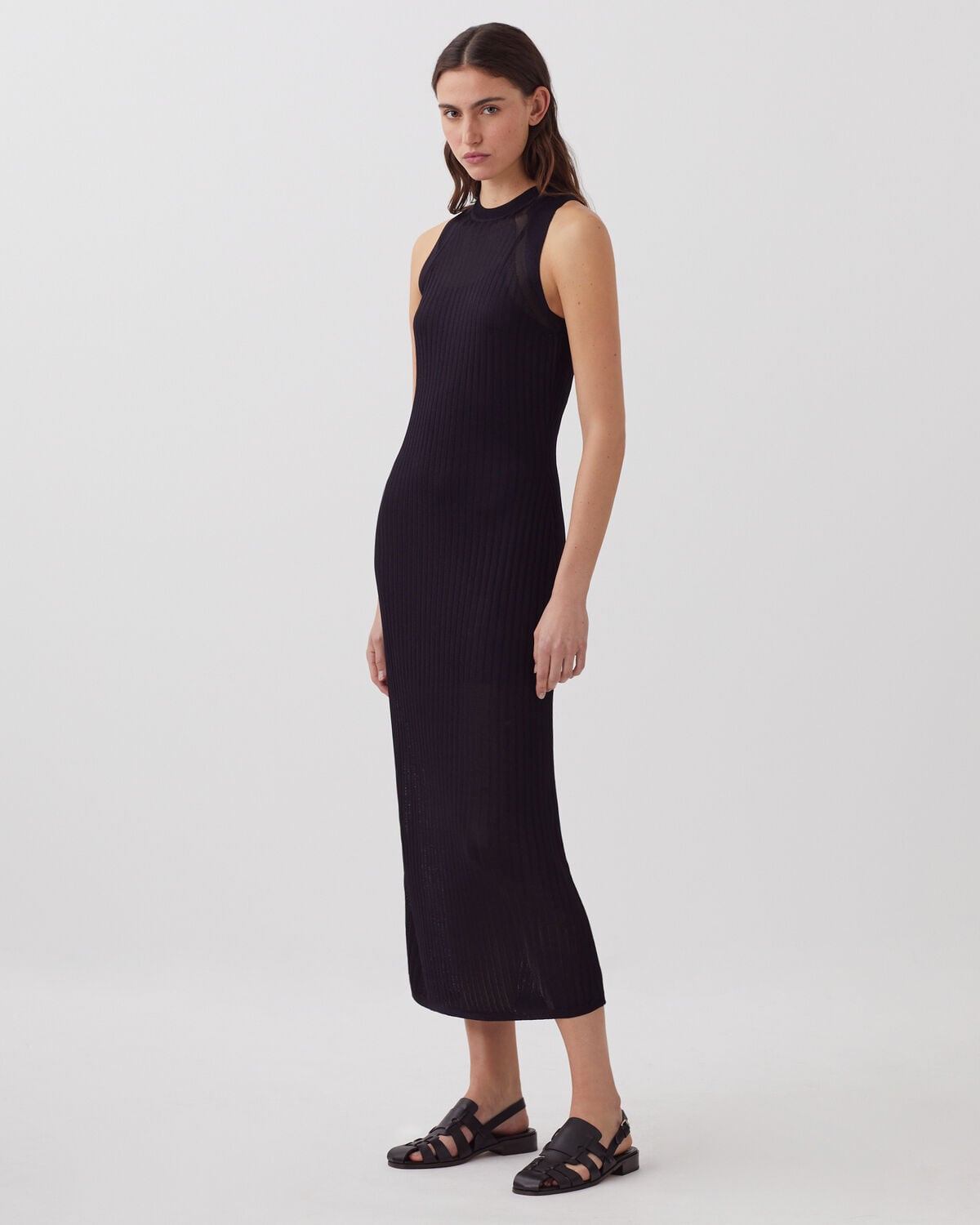 Robe longue en maille côtelée - H695 NIGHT SKY - 1