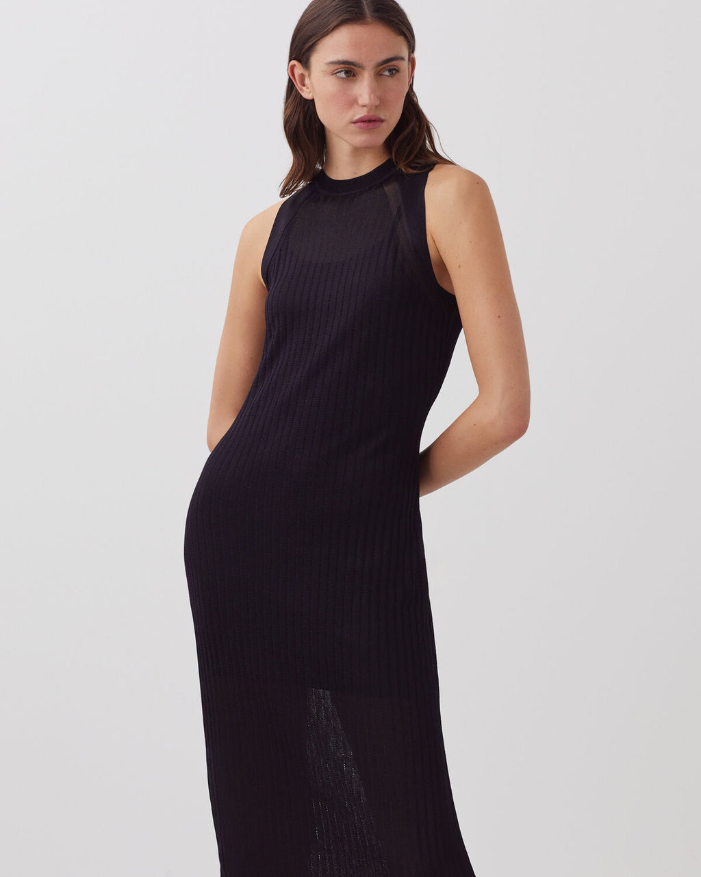 Robe longue en maille côtelée - H695 NIGHT SKY - 2