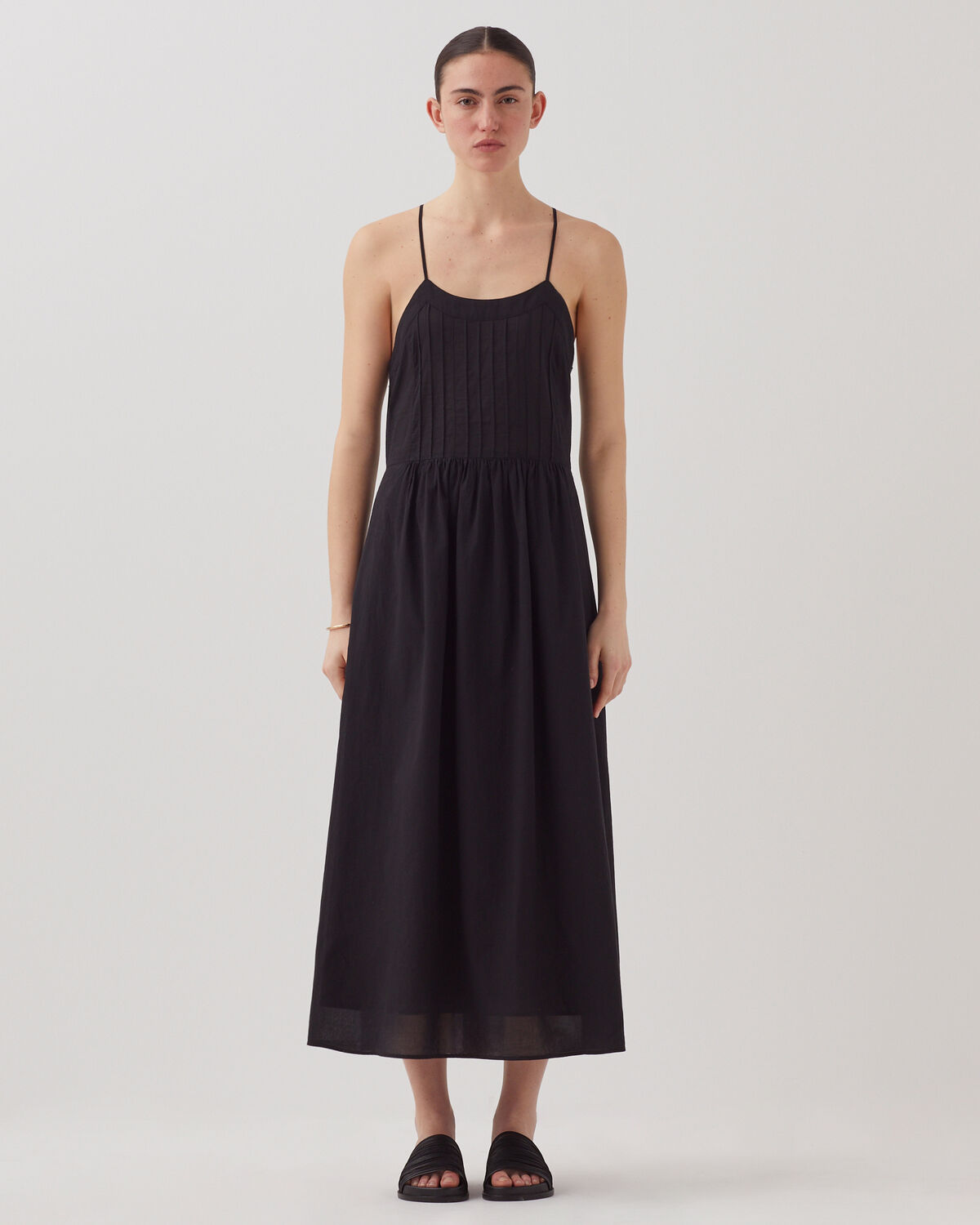 Robe longue à bretelles en voile de coton - H091 BLACK BEAUTY - 1