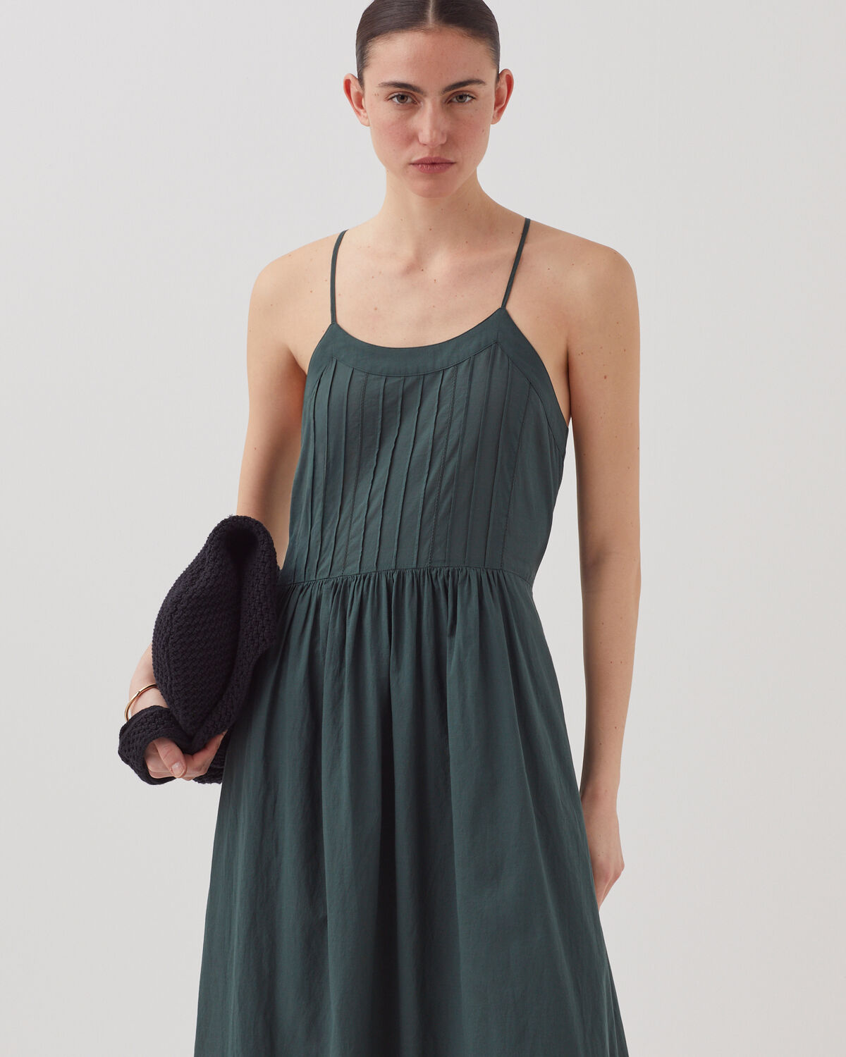 Robe longue à bretelles en voile de coton - J590 SPRUCE GREEN - 2