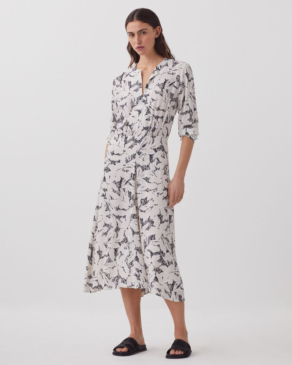 Robe longue fluide - J301 FLOWER CAMO ECRU - 1
