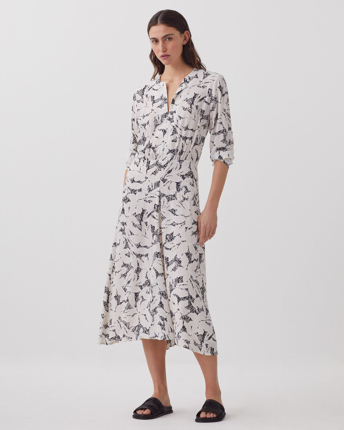 Robe longue fluide - J301 FLOWER CAMO ECRU - 1