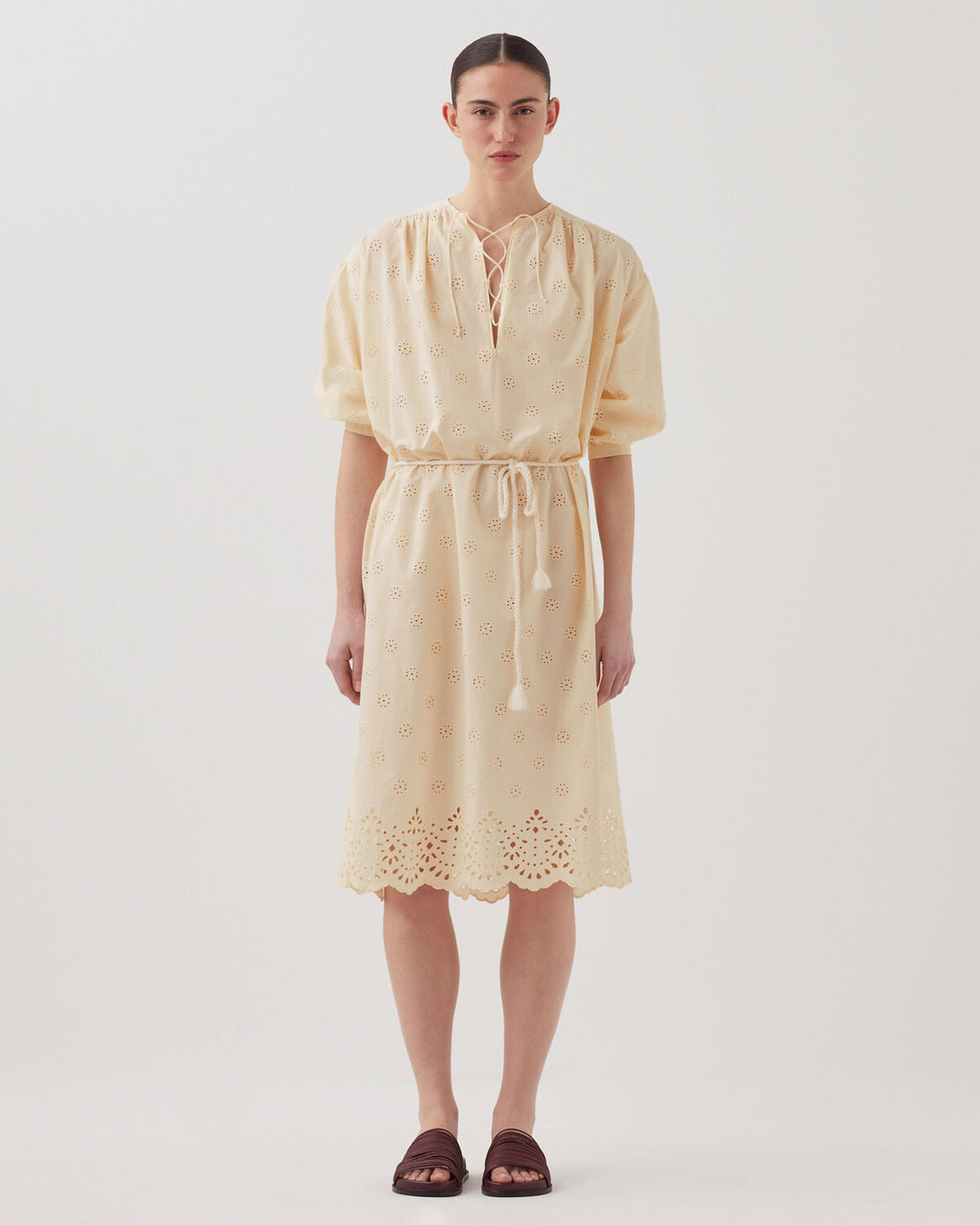 Robe midi broderie anglaise en coton - I307 ECRU - 1