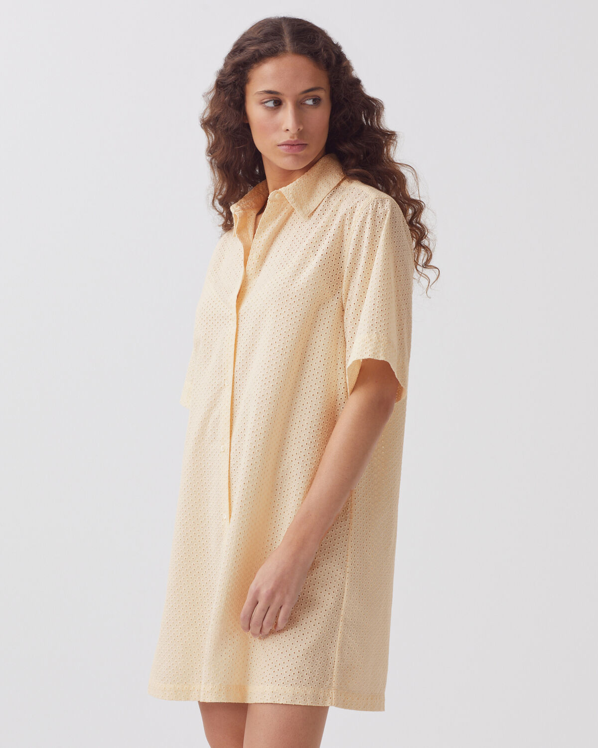 Robe chemise courte brodée en coton - H013 GARDENIA - 2
