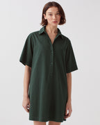 Robe chemise courte brodée en coton - J590 SPRUCE GREEN - 1
