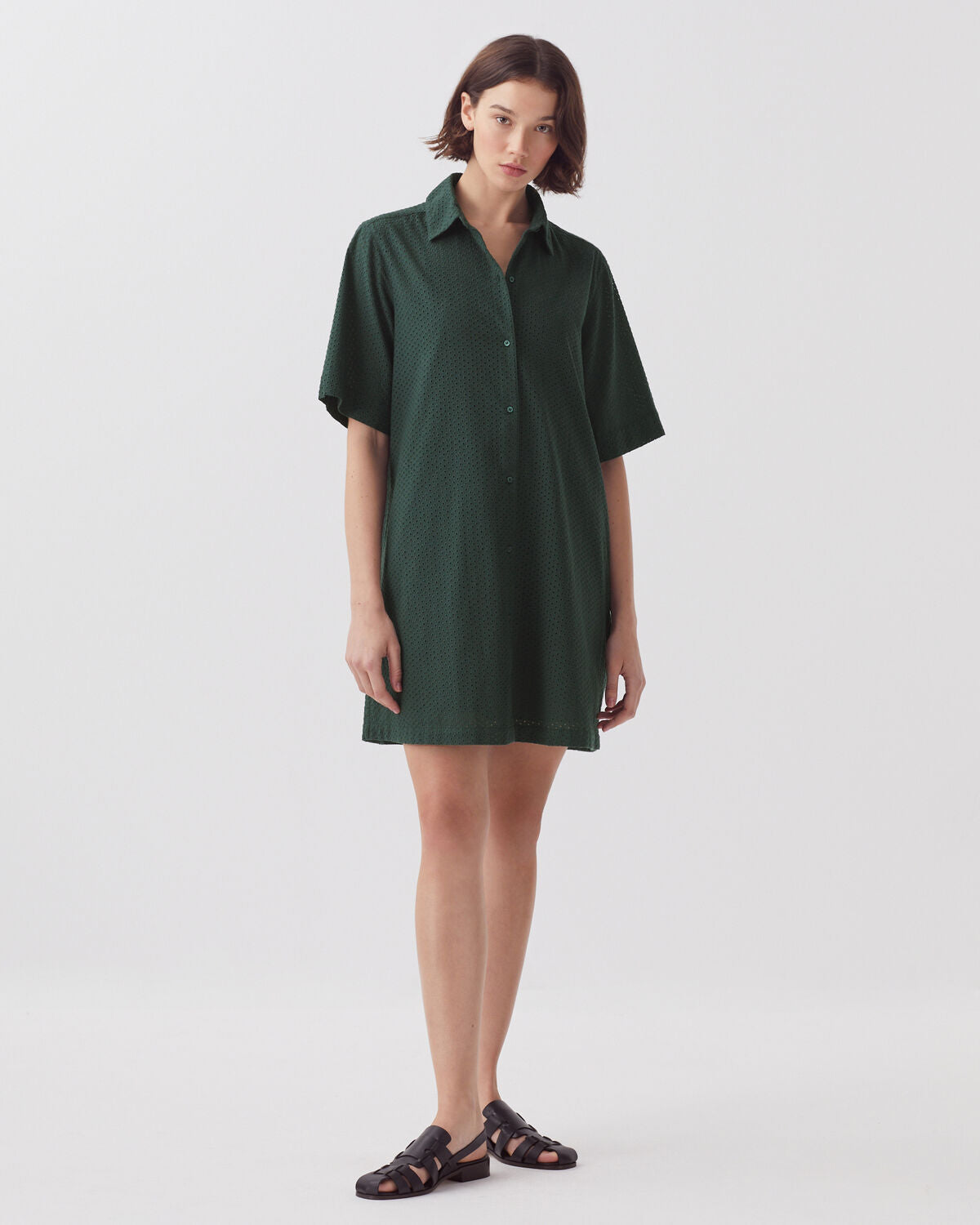 Robe chemise courte brodée en coton - J590 SPRUCE GREEN - 2