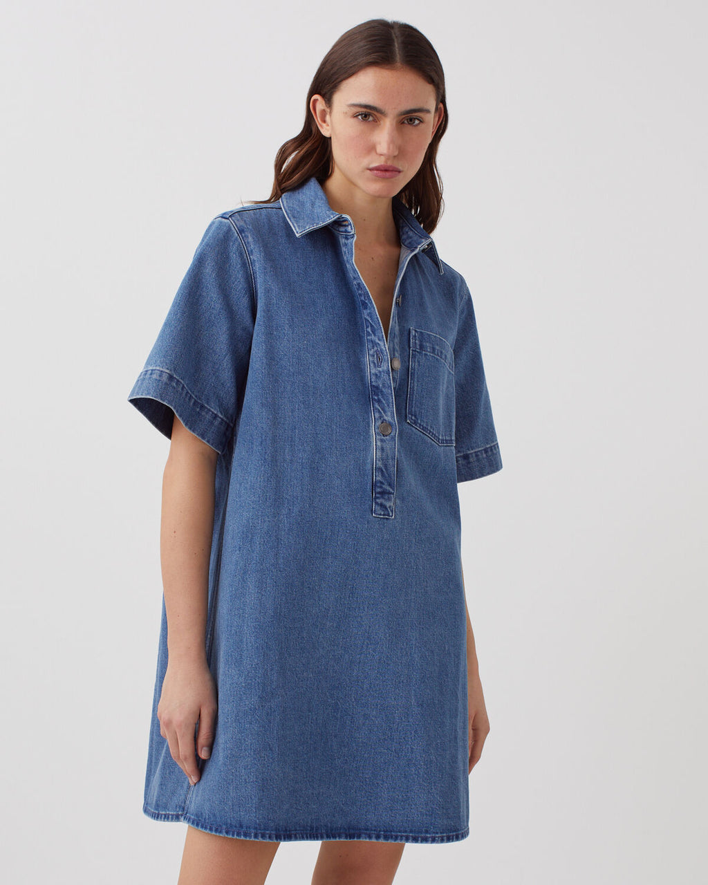 Robe chemise courte en denim - J621 LIGHT BLUE - 1