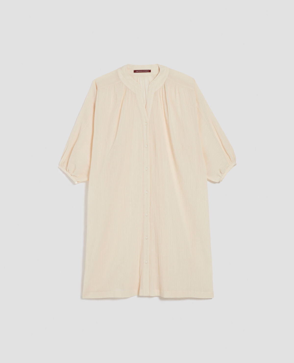 Robe ample courte en coton froissé - J300 NATURAL - 2