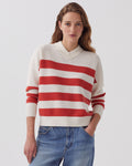 Pull marin col V en laine mérinos - J242 ST ECRU PAPRIKA - 1