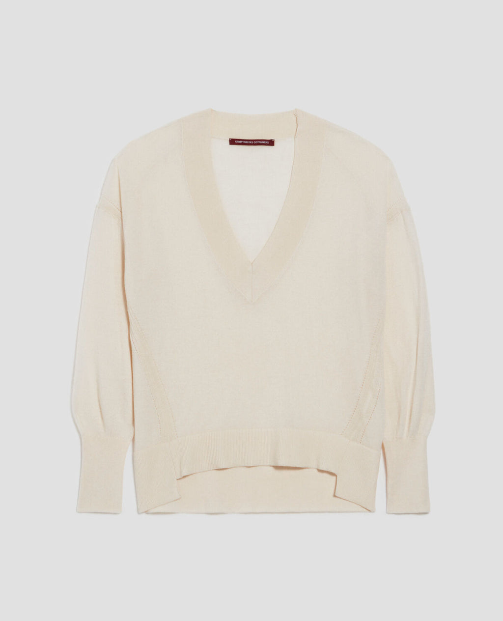 Pull col V en laine et soie - I300 PEARLED IVORY - 2