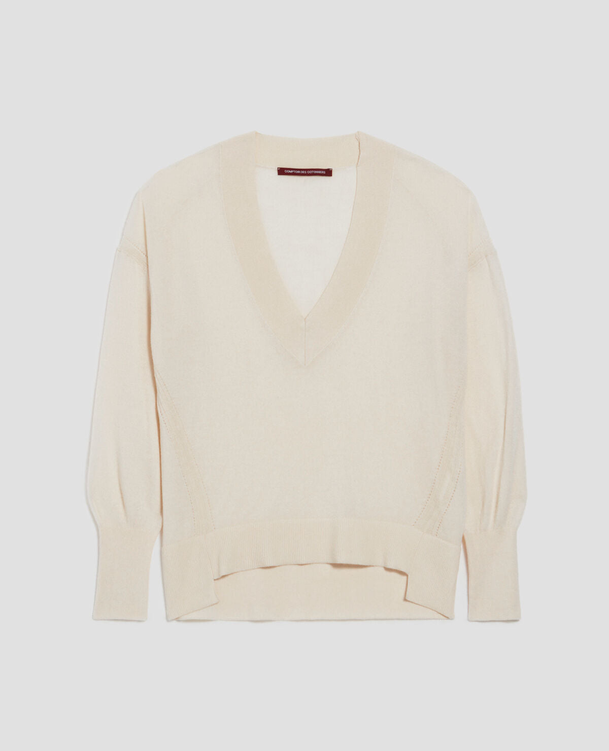 Pull col V en laine et soie - I300 PEARLED IVORY - 2