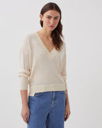 Pull col V en laine et soie - I300 PEARLED IVORY - 1