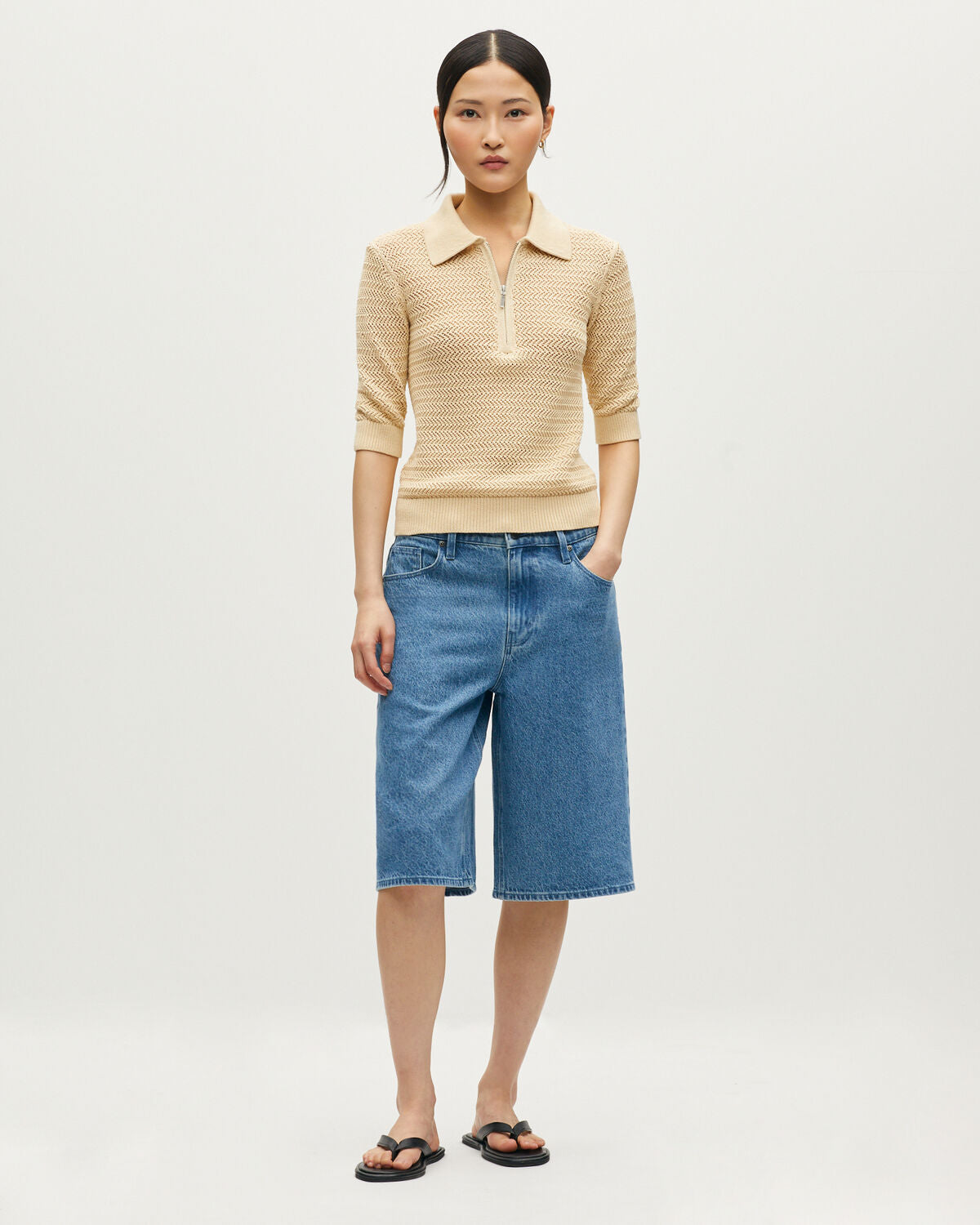 Pull col polo zippé en coton - J300 NATURAL - 2