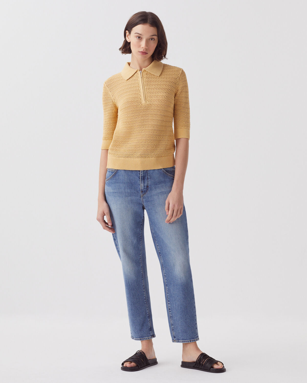Pull col polo zippé en coton - J420 MOONSTONE - 2