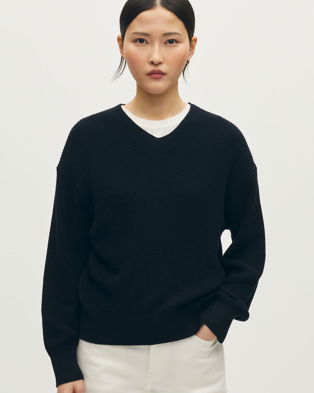 Pull col V en coton - H091 BLACK BEAUTY - 1