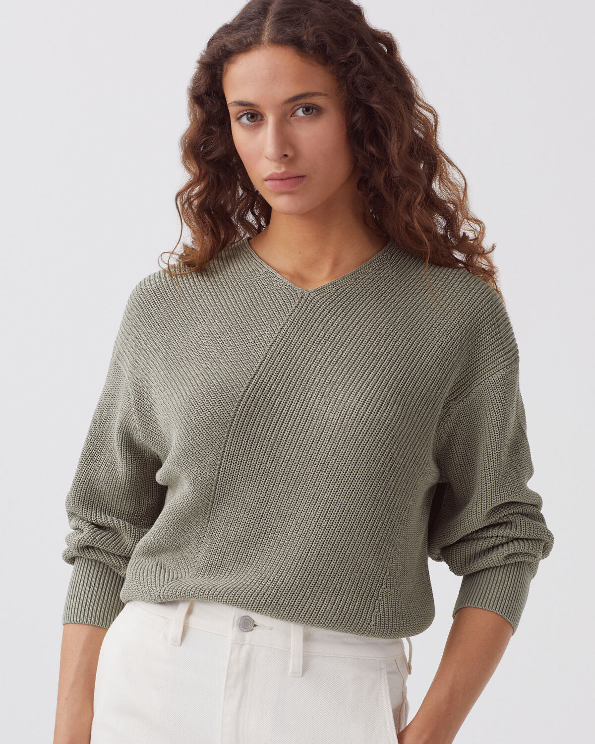 Pull col V en coton - J050 SHADOW GRAY - 1