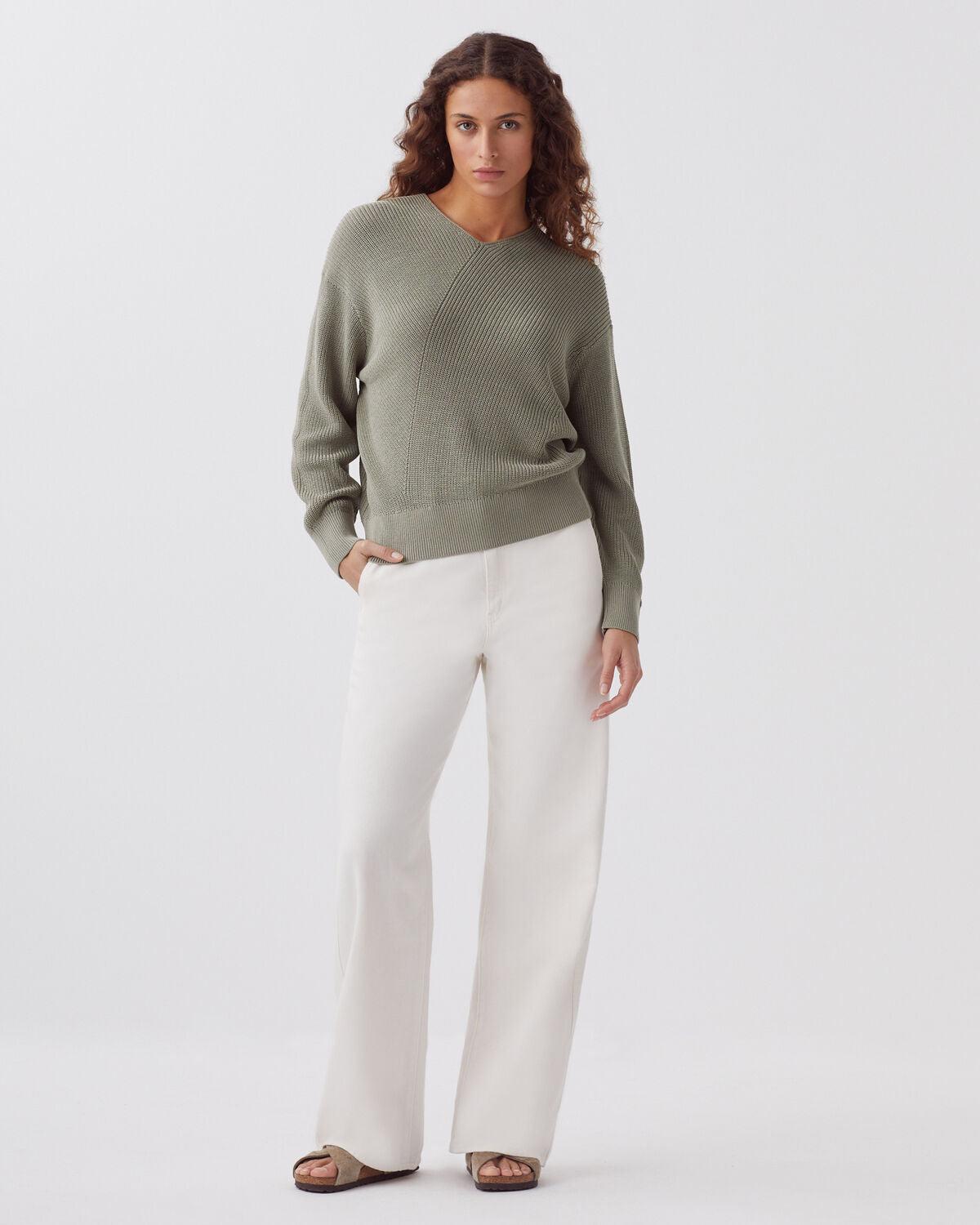 Pull col V en coton - J050 SHADOW GRAY - 2