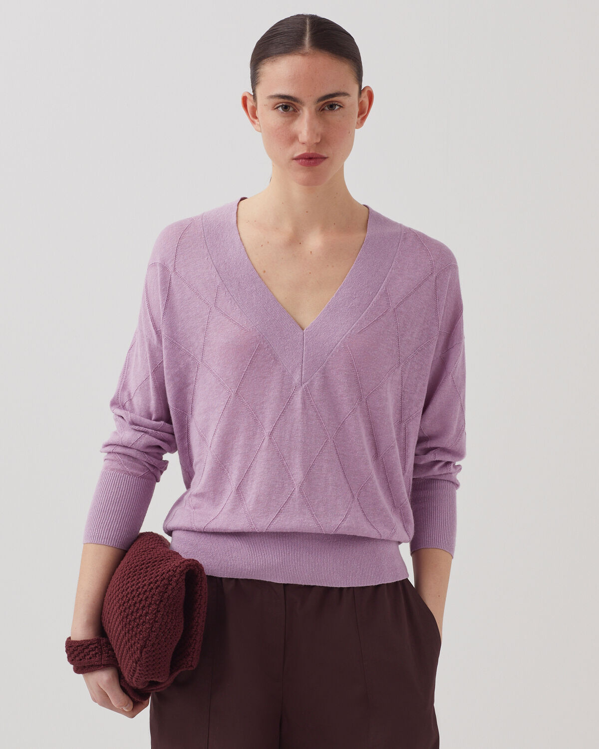 Pull col V à manches longues - J720 LAVENDER HERB - 1