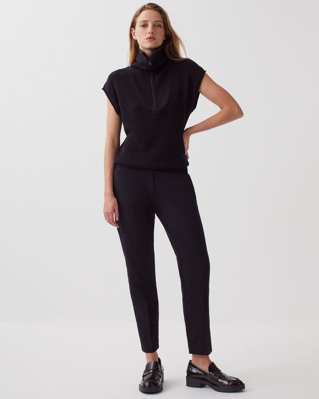 Pull sans manches col zippé en lin - H091 BLACK BEAUTY - 2