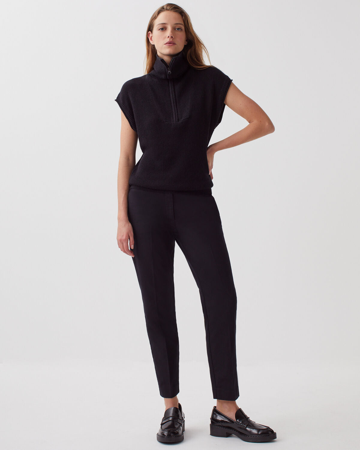 Pull sans manches col zippé en lin - H091 BLACK BEAUTY - 2