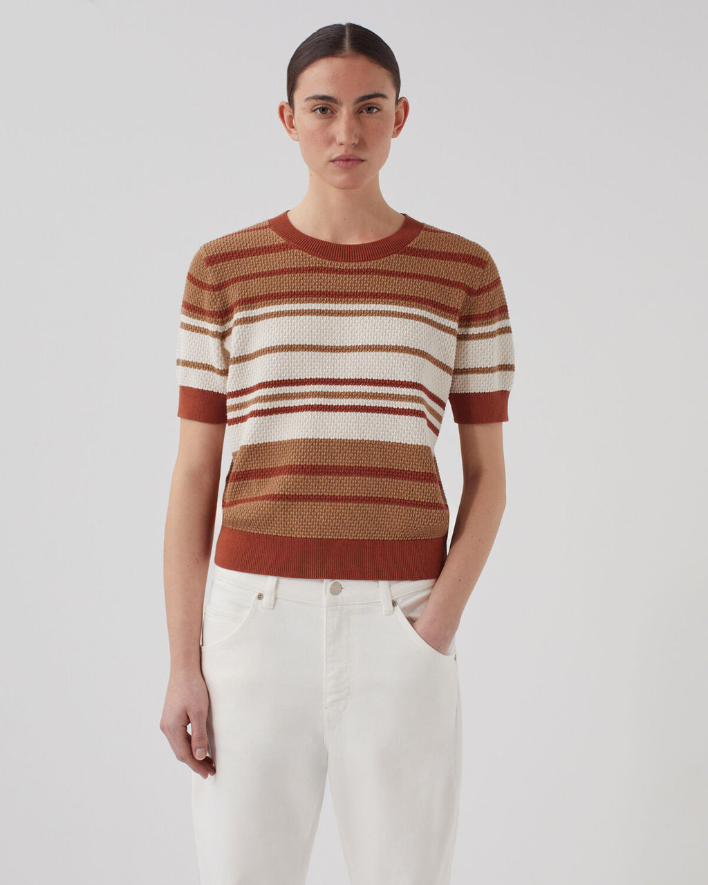 Pull à manches courtes en coton - J260 ST ECRU ORANGE - 1