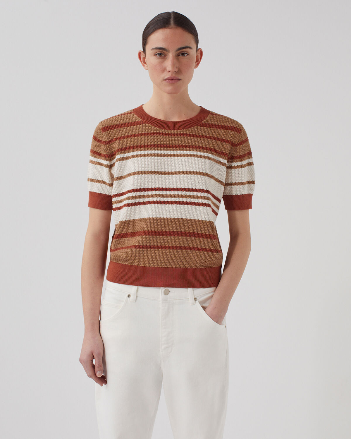 Pull à manches courtes en coton - J260 ST ECRU ORANGE - 1