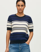 Pull à manches courtes en coton - J695 ST ECRU NAVY - 1